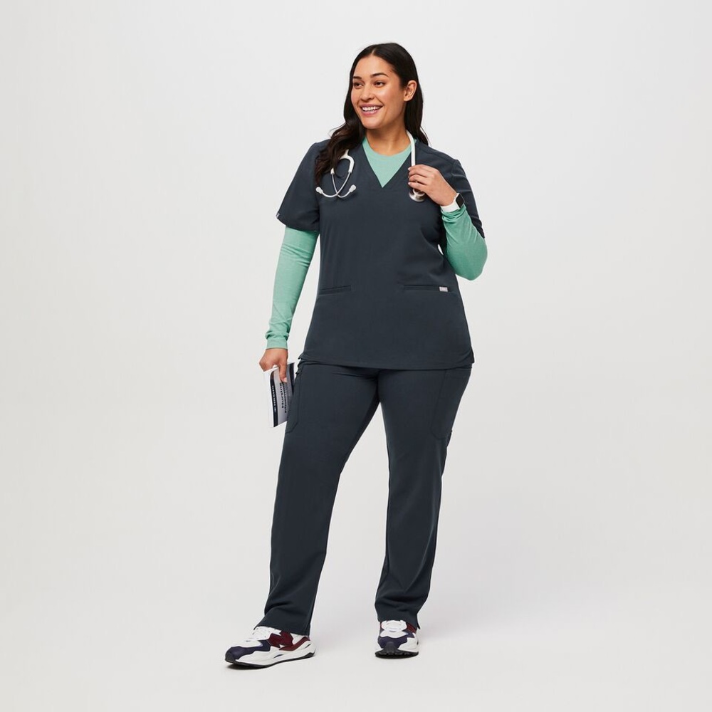 Figs Casma Three Pocket Scrub Top Dark Harbor